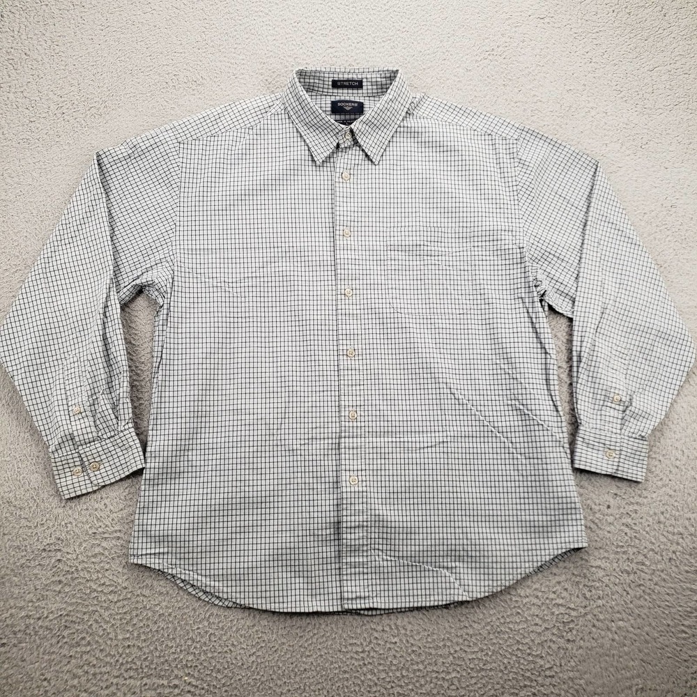 Dockers Shirt Mens Large Blue Check‎ Button Up Long Sleeve Classic Stretch Work